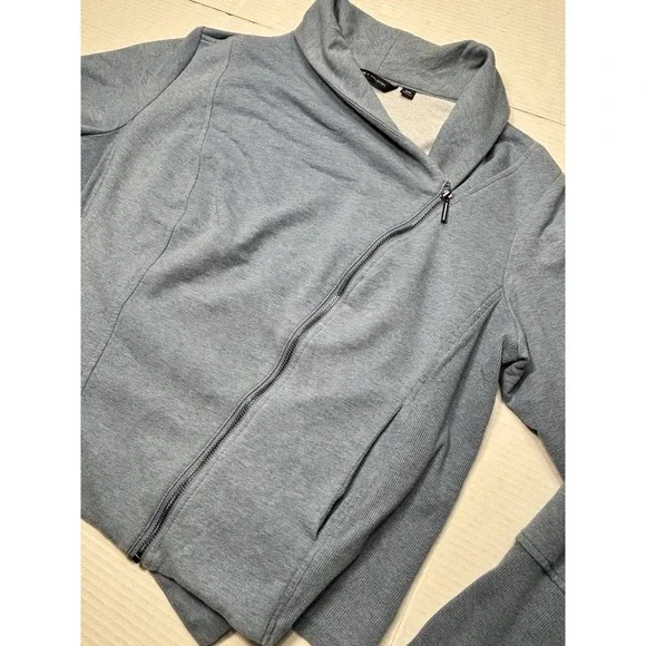 H by Halston Womens 22W Blue Asymmetrical Zip Knit Jacket Moto Blazer Stretch - Picture 3 of 10